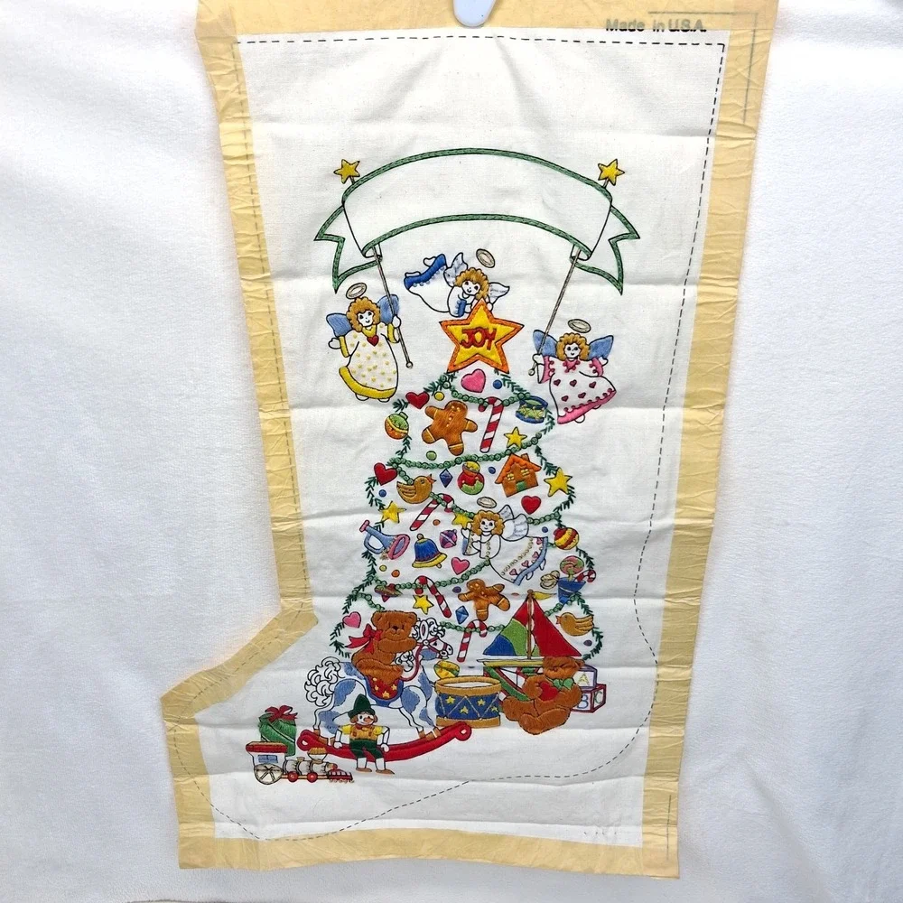Vtg Dimensions Crewel Christmas Stocking Stitched Lucy Rigg # 8041 READ